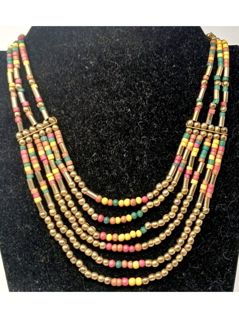 Tribal Beaded Necklace Gold Toned 6-Strand 18.5” Southwestern Boho VTG #J5-Wh